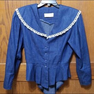 Gunne Sax denim Victorian style button up blouse